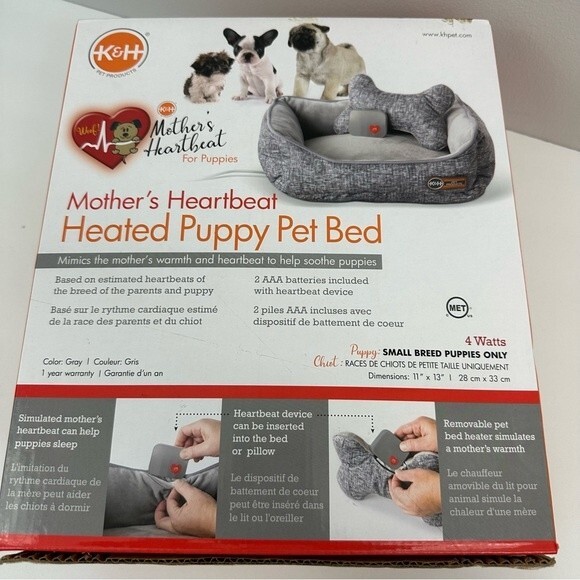 K&H Mother's Heartbeat Grey Heated Puppy Pet Bed NIB - Picture 2 of 8